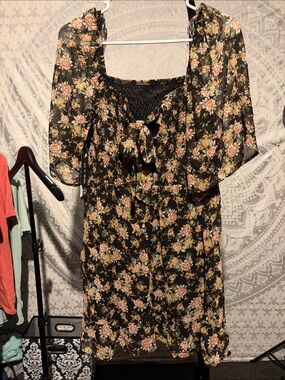 NWT As U Wish Floral Smocked Mini Dress no size tap Ptp is 15